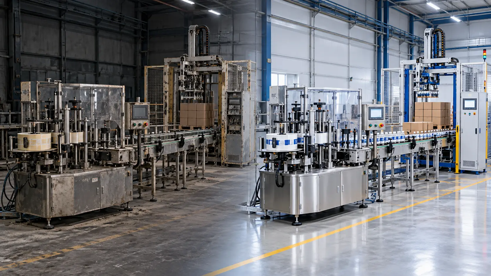 Línea industrial antes y después de ser reacondicionada por TecnoWorldFuture